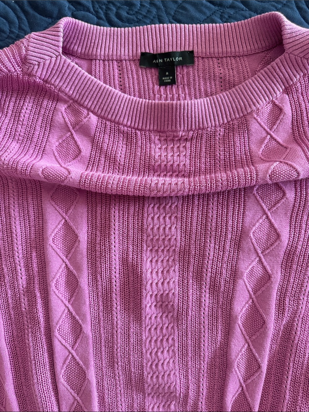 Ann Taylor Lilac Cable-Knit Scoop Neck Sweater